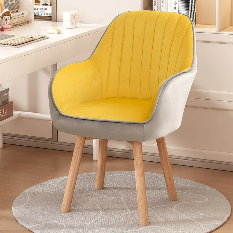 Modern Minimalist Trapezoidal Square Velvet Synthetic Fabric Wood Vanity Stool Backrest Arm For Bedroom