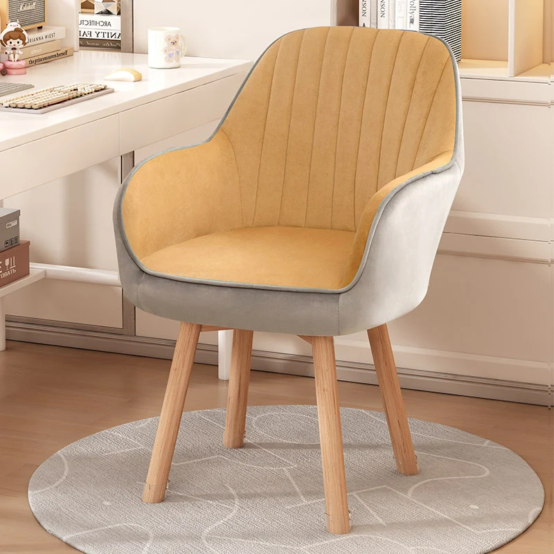 Modern Minimalist Trapezoidal Square Velvet Synthetic Fabric Wood Vanity Stool Backrest Arm For Bedroom