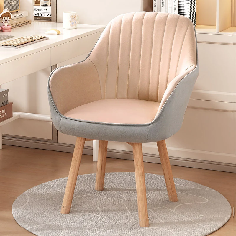 Modern Minimalist Trapezoidal Square Velvet Synthetic Fabric Wood Vanity Stool Backrest Arm For Bedroom