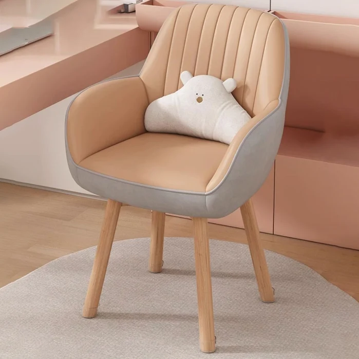 Modern Minimalist Trapezoidal Square Velvet Synthetic Fabric Wood Vanity Stool Backrest Arm For Bedroom