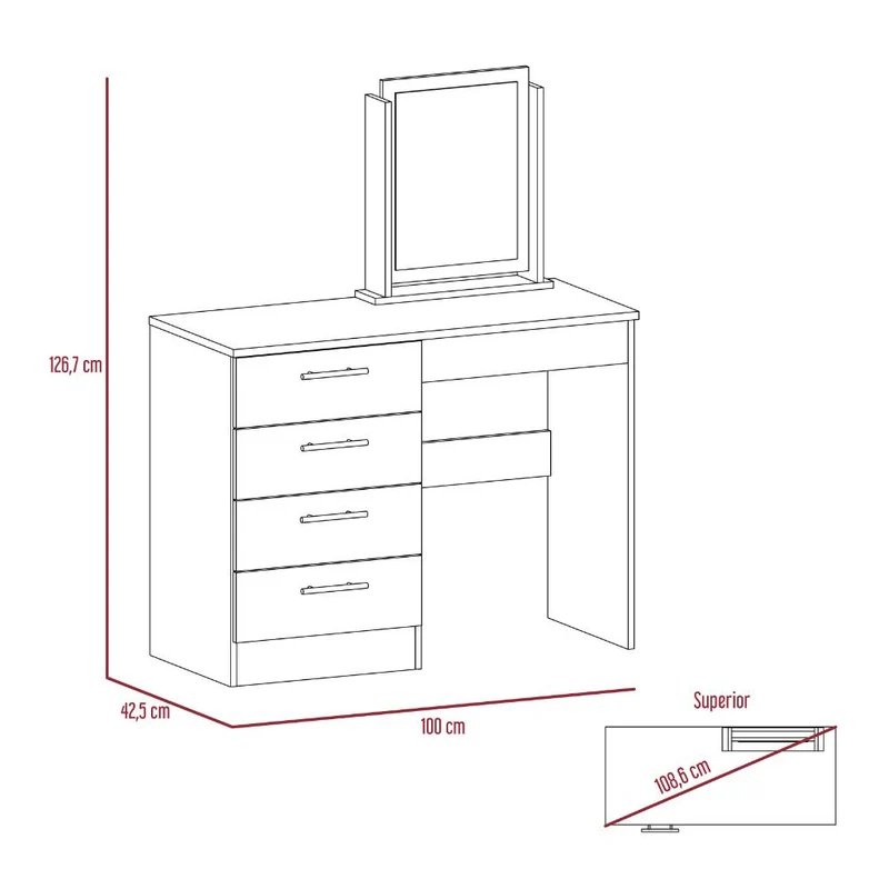 Mueble Tocador Wesley, Cartagena y Blanco, Espacio para Ubicar Maquillaje