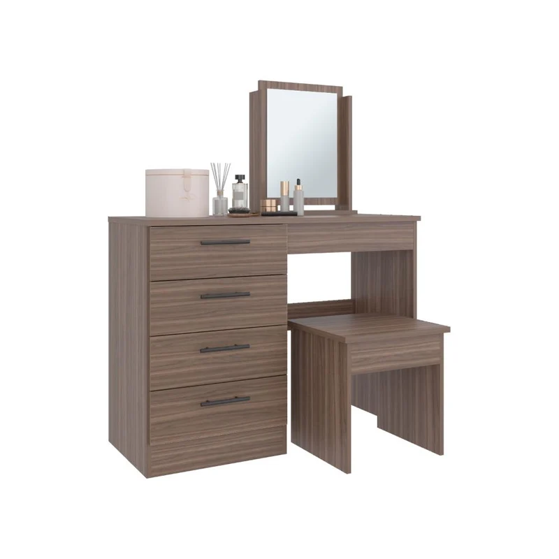 Mueble Tocador Wesley, Avellana y Wengue, con Cuatro Cajones para Ubicar Maquillaje