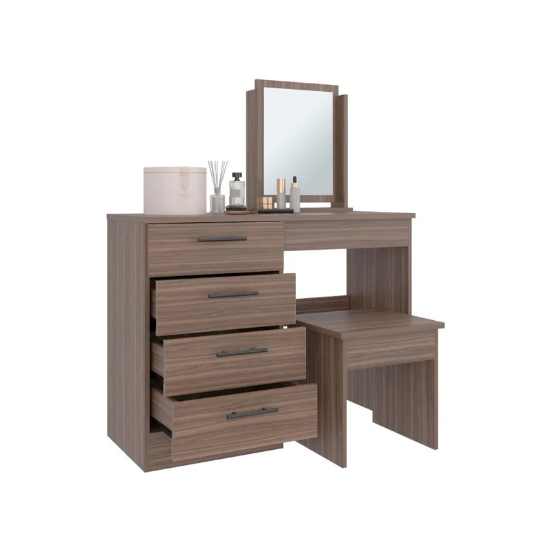 Mueble Tocador Wesley, Avellana y Wengue, con Cuatro Cajones para Ubicar Maquillaje