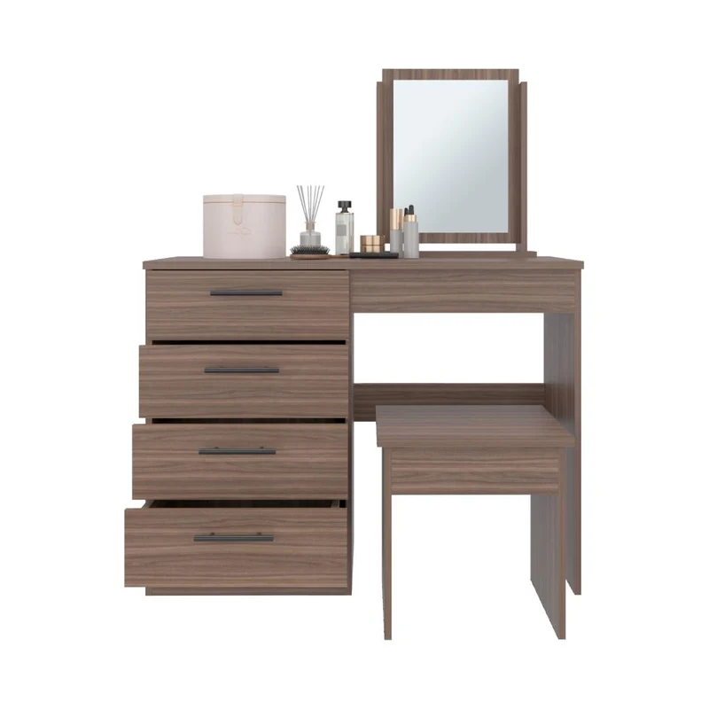 Mueble Tocador Wesley, Avellana y Wengue, con Cuatro Cajones para Ubicar Maquillaje
