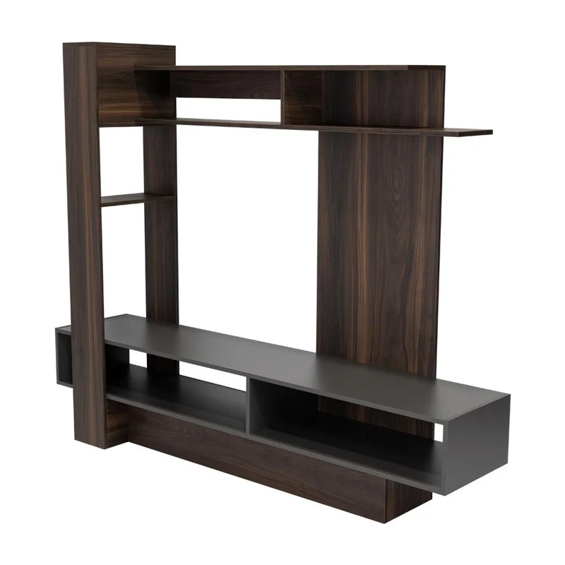 Mesa para TV Vegas, Caoba y Plata Oscuro, con Espacio para Televisor de hasta 55 Pulgadas