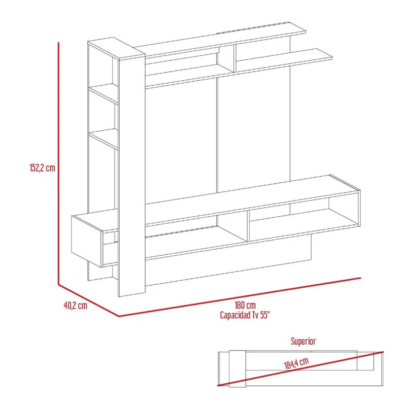Mesa para TV Vegas, Caoba y Plata Oscuro, con Espacio para Televisor de hasta 55 Pulgadas