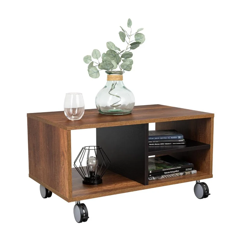 Mesa de Centro Clasic, Cobre y Wengue, con Rodachinas en Nylon para su Fácil Desplazamiento