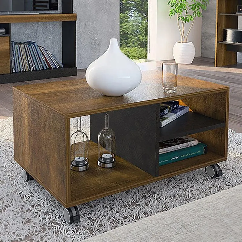 Mesa de Centro Clasic, Cobre y Wengue, con Rodachinas en Nylon para su Fácil Desplazamiento