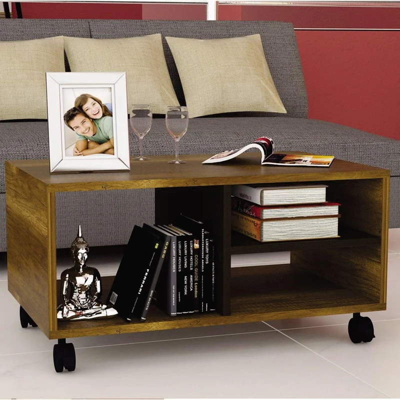 Mesa de Centro Clasic, Cobre y Wengue, con Rodachinas en Nylon para su Fácil Desplazamiento