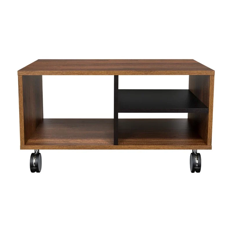 Mesa de Centro Clasic, Cobre y Wengue, con Rodachinas en Nylon para su Fácil Desplazamiento