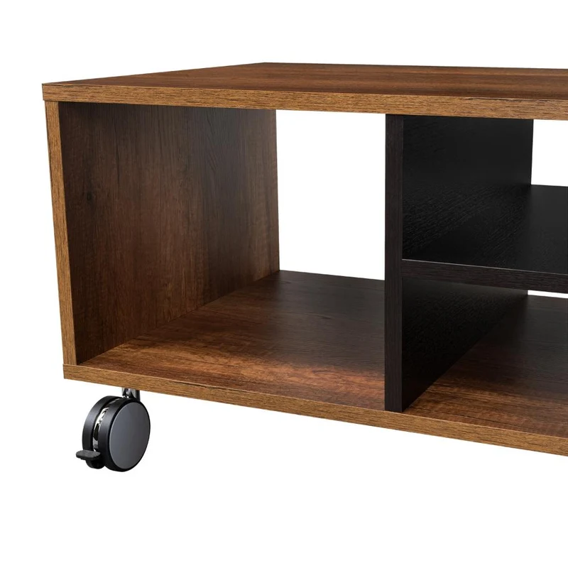 Mesa de Centro Clasic, Cobre y Wengue, con Rodachinas en Nylon para su Fácil Desplazamiento
