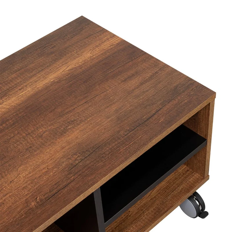 Mesa de Centro Clasic, Cobre y Wengue, con Rodachinas en Nylon para su Fácil Desplazamiento