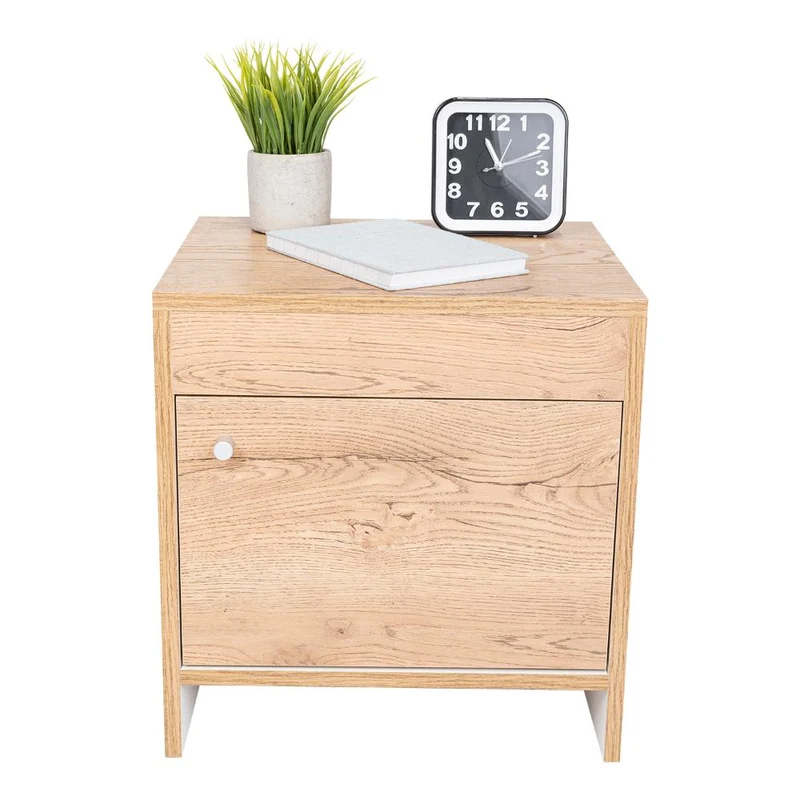 Mesa de Noche Tutto, Macadamia y Blanco, con Cajón para Guardar Objetos Ideal para Espacios Reducidos