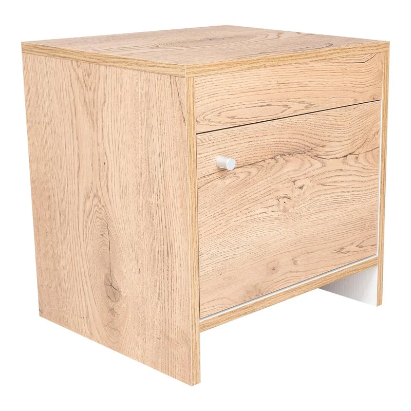 Mesa de Noche Tutto, Macadamia y Blanco, con Cajón para Guardar Objetos Ideal para Espacios Reducidos