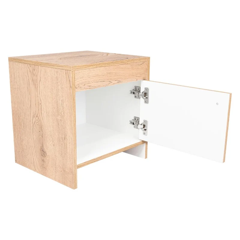 Mesa de Noche Tutto, Macadamia y Blanco, con Cajón para Guardar Objetos Ideal para Espacios Reducidos
