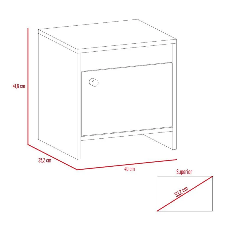 Mesa de Noche Tutto, Macadamia y Blanco, con Cajón para Guardar Objetos Ideal para Espacios Reducidos