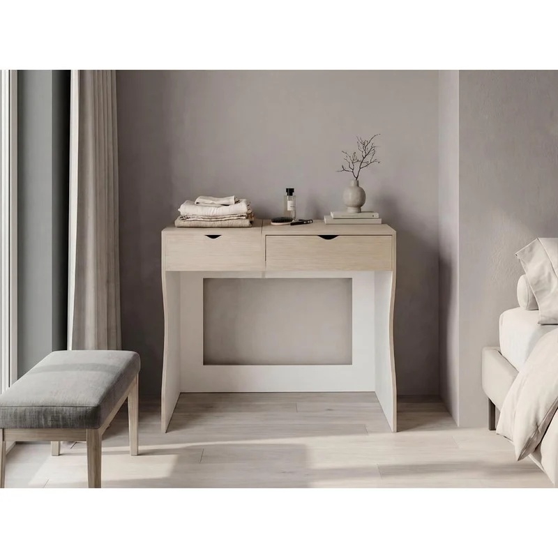 Mueble Tocador Perlak, Cartagena y Blanco, con Dos Cajones