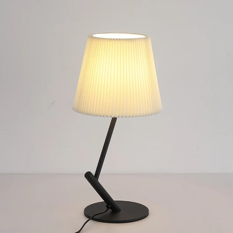 Contemporary Nordic Pleated Fabric Shade Hardware Tube 1-Light Table Lamp For Bedroom