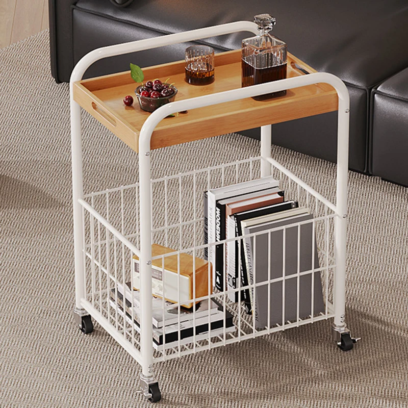 Modern Minimalist Removable Rectangular Nan Bamboo Steel Tube End Table 1-Shelf 1-Storage For Living Room