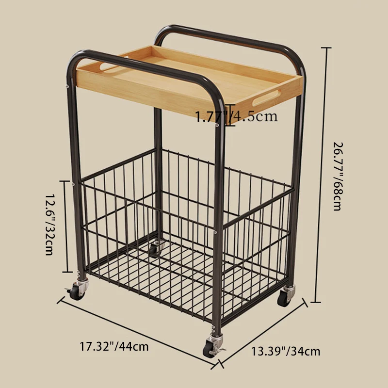 Modern Minimalist Removable Rectangular Nan Bamboo Steel Tube End Table 1-Shelf 1-Storage For Living Room