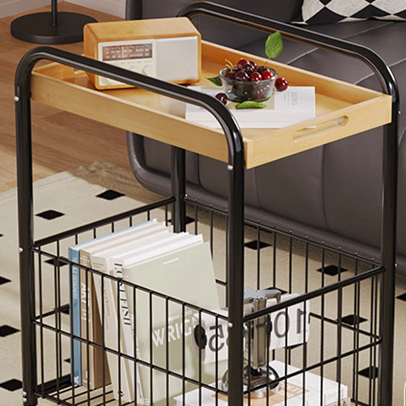Modern Minimalist Removable Rectangular Nan Bamboo Steel Tube End Table 1-Shelf 1-Storage For Living Room