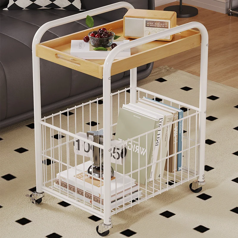 Modern Minimalist Removable Rectangular Nan Bamboo Steel Tube End Table 1-Shelf 1-Storage For Living Room
