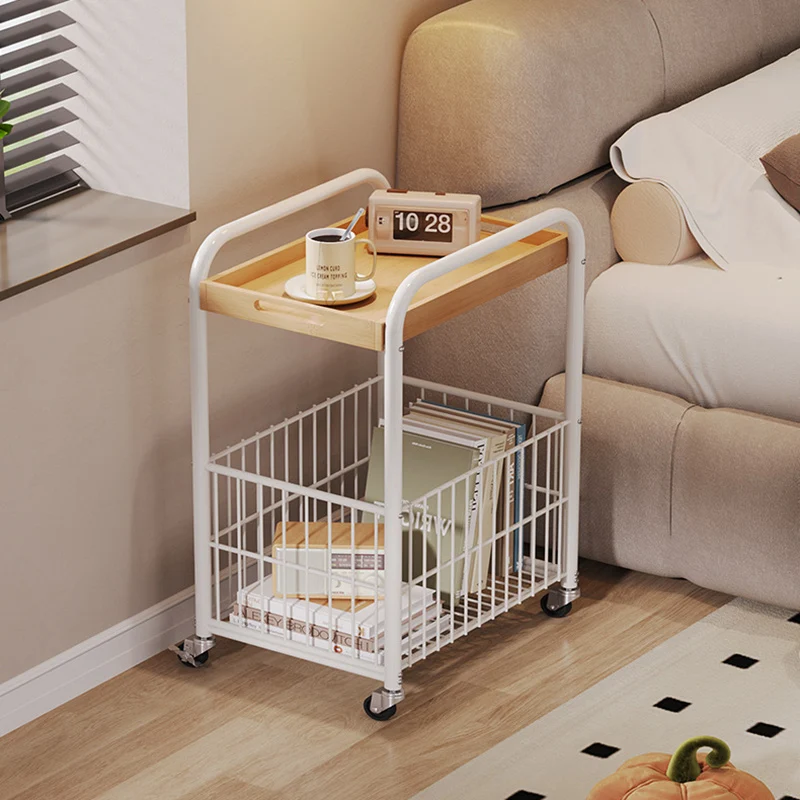 Modern Minimalist Removable Rectangular Nan Bamboo Steel Tube End Table 1-Shelf 1-Storage For Living Room