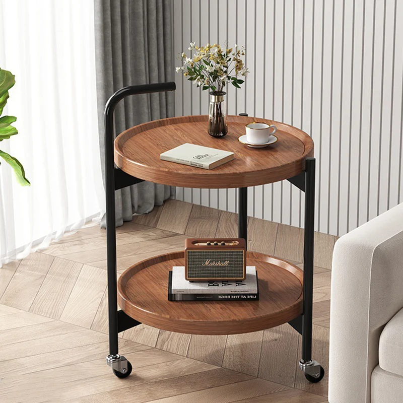 Modern Minimalist Removable Round Faux Panel Steel Tube End Table 2-Tier For Living Room