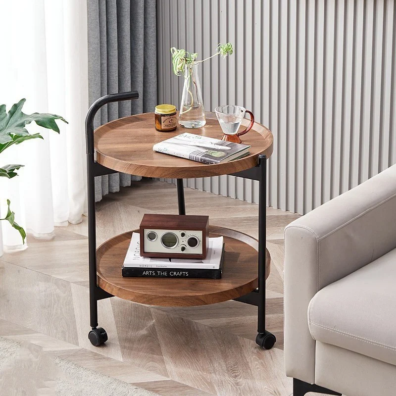 Modern Minimalist Removable Round Faux Panel Steel Tube End Table 2-Tier For Living Room