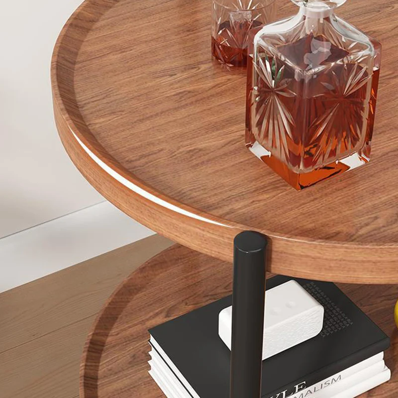 Modern Minimalist Removable Round Faux Panel Steel Tube End Table 2-Tier For Living Room