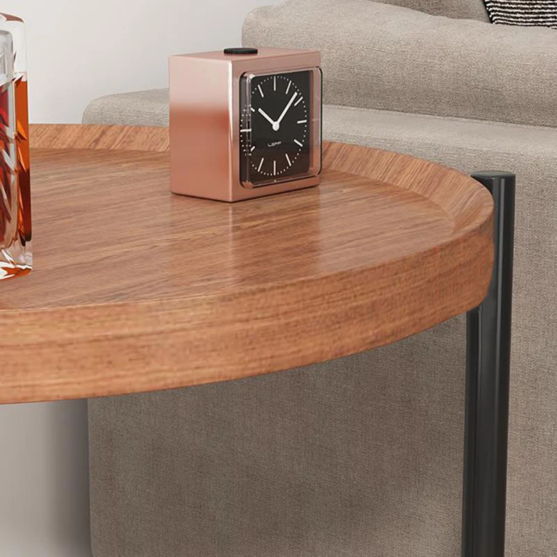 Modern Minimalist Removable Round Faux Panel Steel Tube End Table 2-Tier For Living Room