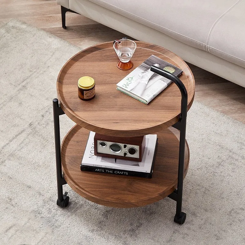 Modern Minimalist Removable Round Faux Panel Steel Tube End Table 2-Tier For Living Room