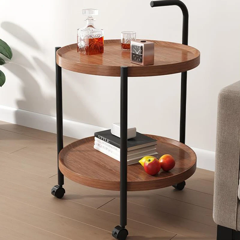 Modern Minimalist Removable Round Faux Panel Steel Tube End Table 2-Tier For Living Room