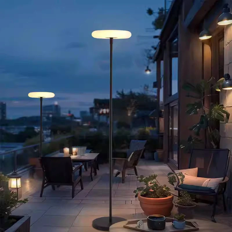 Modern Simplicity Solar Rechargeable Waterproof Round Aluminum PE LED Standing Floor Lamp Outdoor Light For Garden