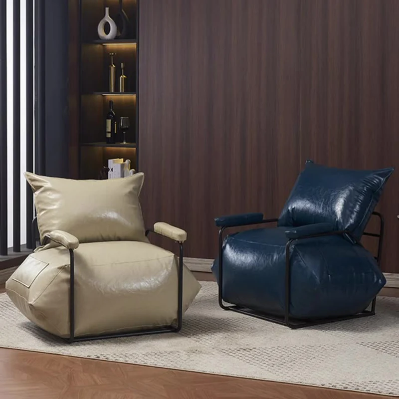 Contemporary Retro Artificial Leather Carbon Steel EPP Square Accent Chair Backrest Armrest 2-Pocket For Living Room