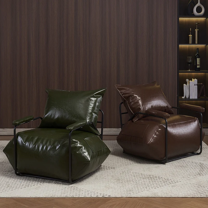 Contemporary Retro Artificial Leather Carbon Steel EPP Square Accent Chair Backrest Armrest 2-Pocket For Living Room
