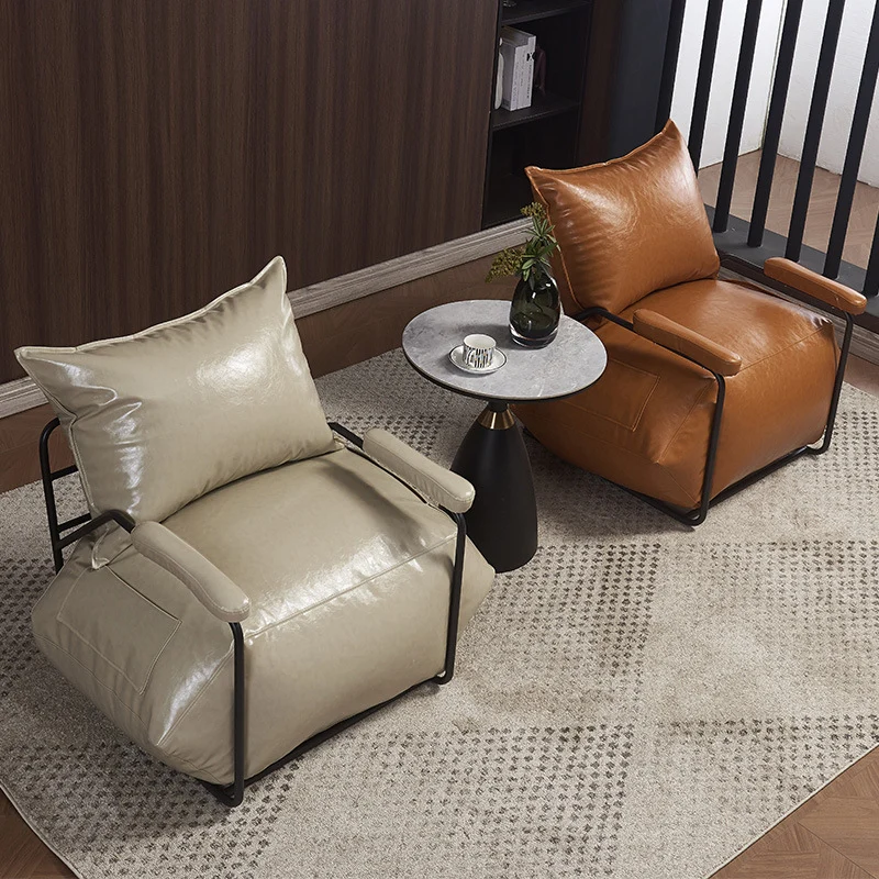 Contemporary Retro Artificial Leather Carbon Steel EPP Square Accent Chair Backrest Armrest 2-Pocket For Living Room