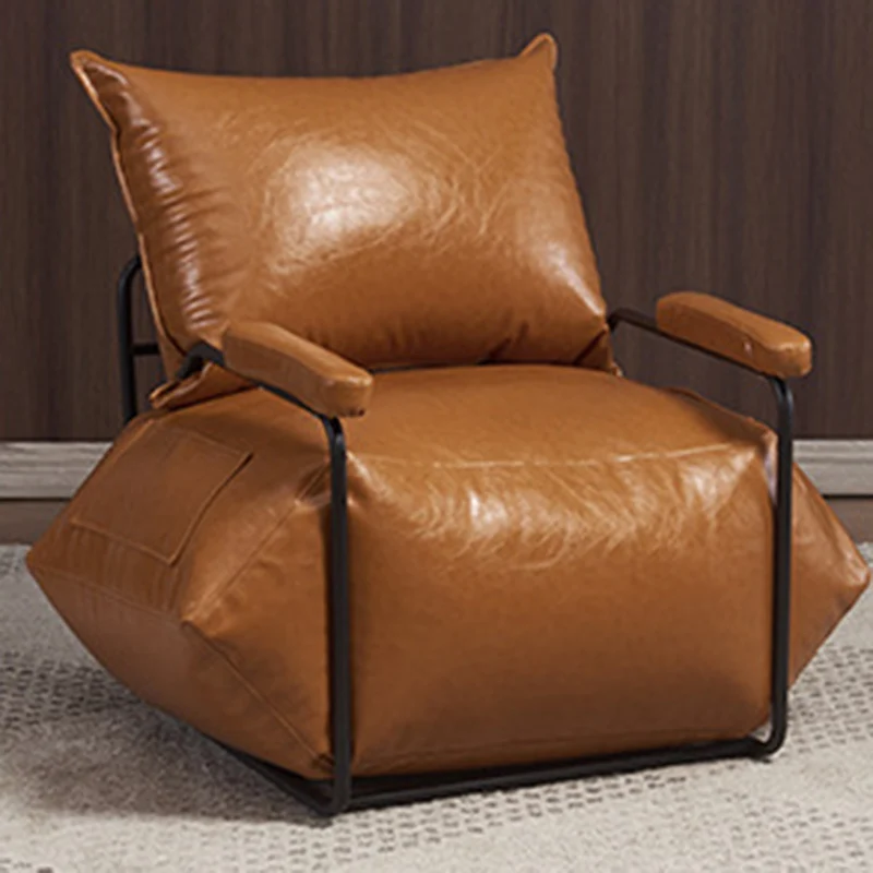 Contemporary Retro Artificial Leather Carbon Steel EPP Square Accent Chair Backrest Armrest 2-Pocket For Living Room