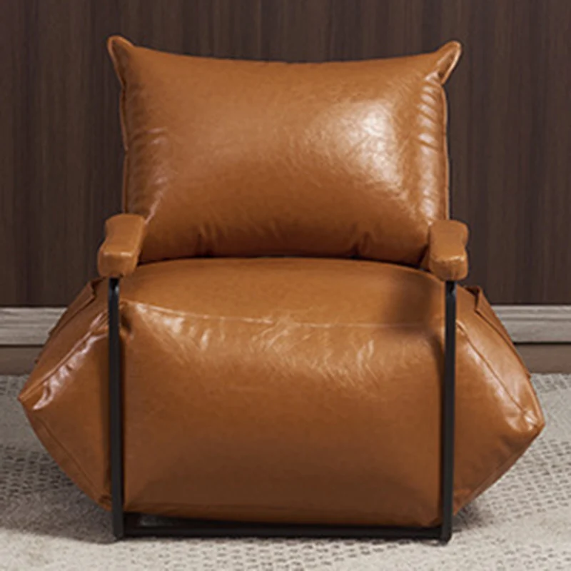 Contemporary Retro Artificial Leather Carbon Steel EPP Square Accent Chair Backrest Armrest 2-Pocket For Living Room