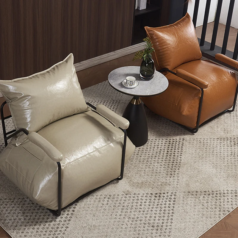 Contemporary Retro Artificial Leather Carbon Steel EPP Square Accent Chair Backrest Armrest 2-Pocket For Living Room