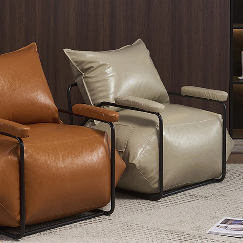 Contemporary Retro Artificial Leather Carbon Steel EPP Square Accent Chair Backrest Armrest 2-Pocket For Living Room