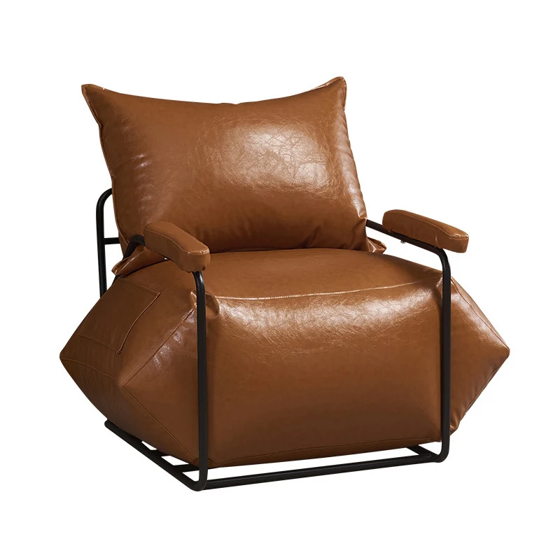 Contemporary Retro Artificial Leather Carbon Steel EPP Square Accent Chair Backrest Armrest 2-Pocket For Living Room