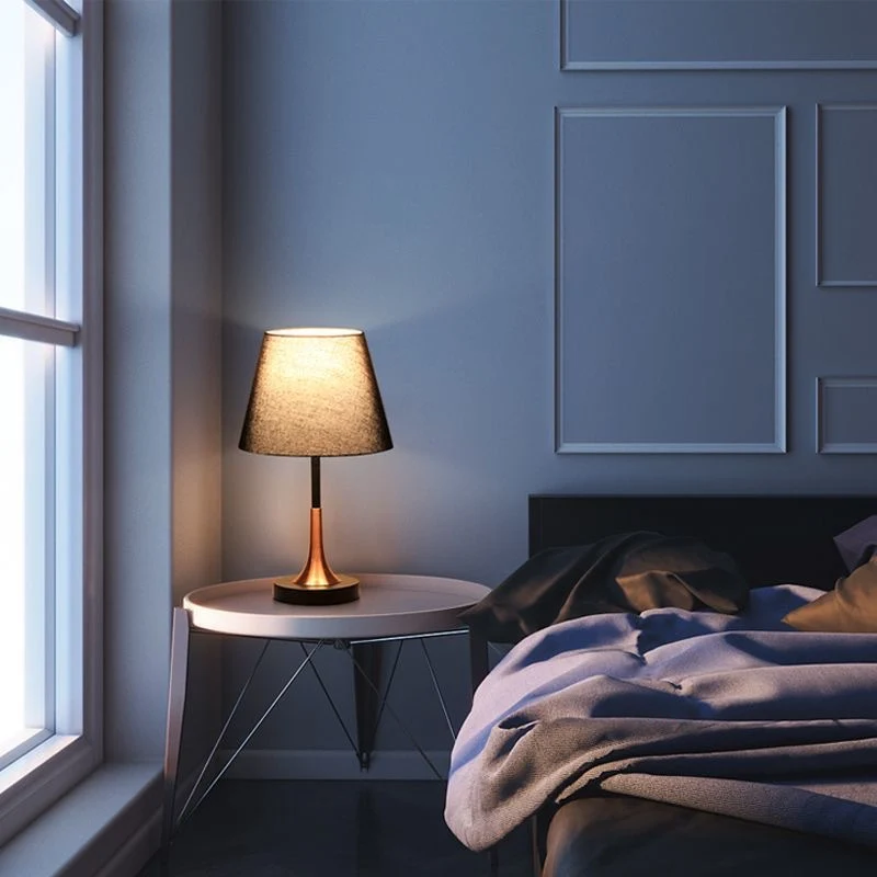 Contemporary Scandinavian Tapered Round Fabric Iron 1-Light Table Lamp For Living Room