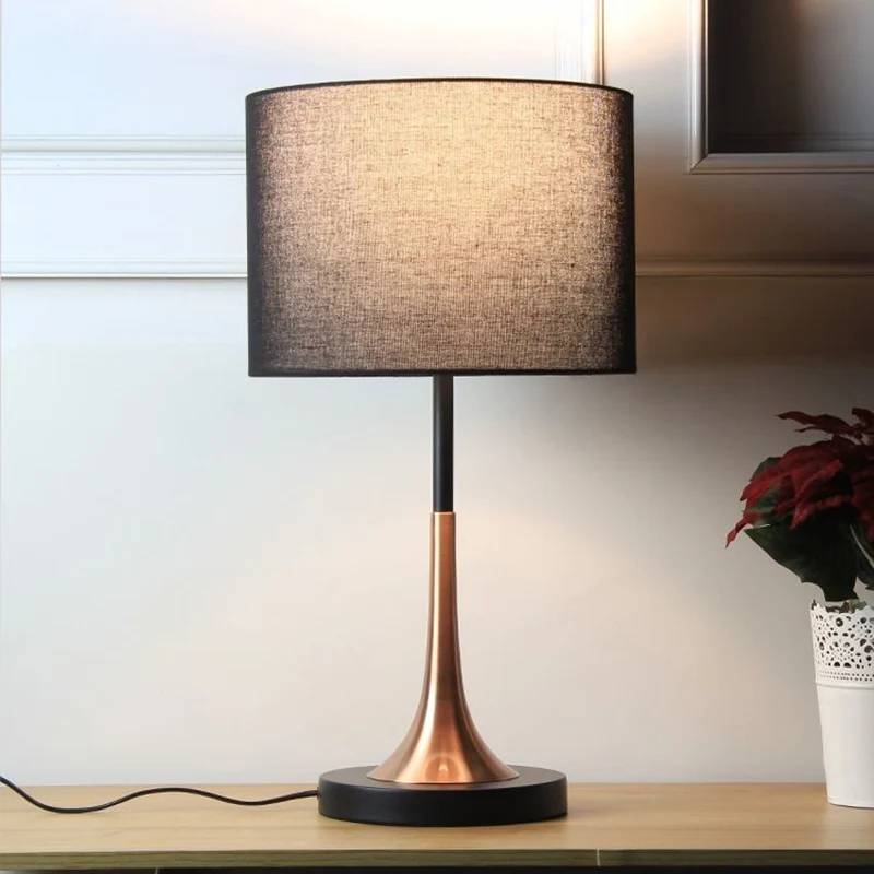 Contemporary Scandinavian Tapered Round Fabric Iron 1-Light Table Lamp For Living Room