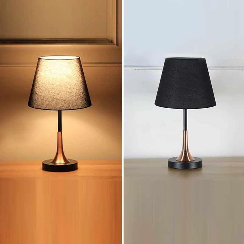Contemporary Scandinavian Tapered Round Fabric Iron 1-Light Table Lamp For Living Room