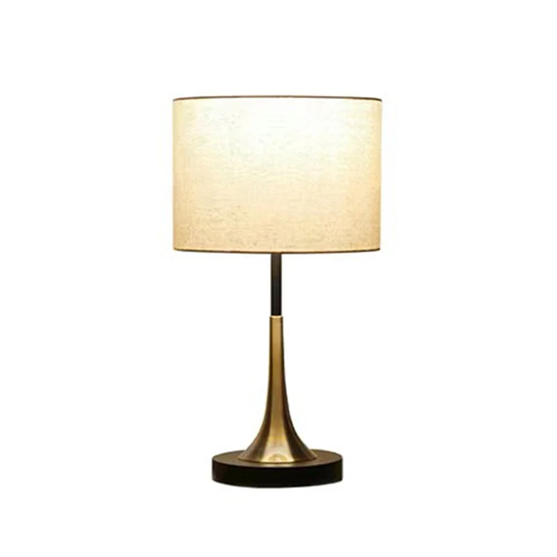 Contemporary Scandinavian Tapered Round Fabric Iron 1-Light Table Lamp For Living Room