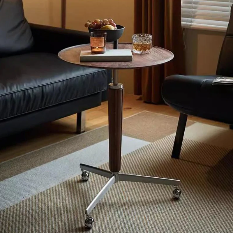 Traditional Vintage Round Walnut Ash Stainless Steel End Table 1-Tier For Living Room