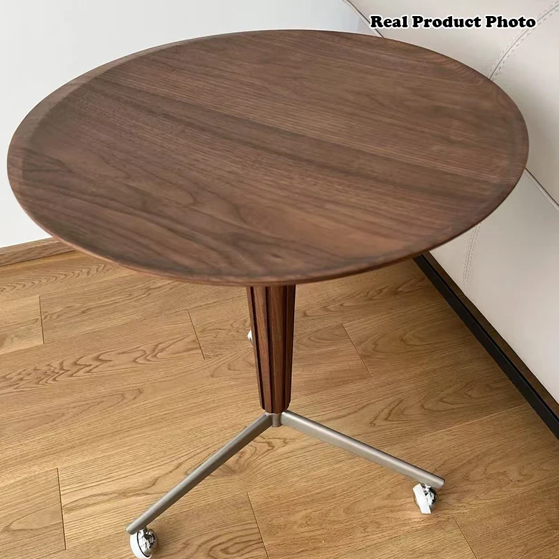 Traditional Vintage Round Walnut Ash Stainless Steel End Table 1-Tier For Living Room