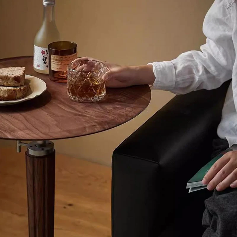 Traditional Vintage Round Walnut Ash Stainless Steel End Table 1-Tier For Living Room