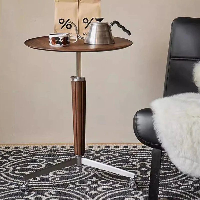 Traditional Vintage Round Walnut Ash Stainless Steel End Table 1-Tier For Living Room
